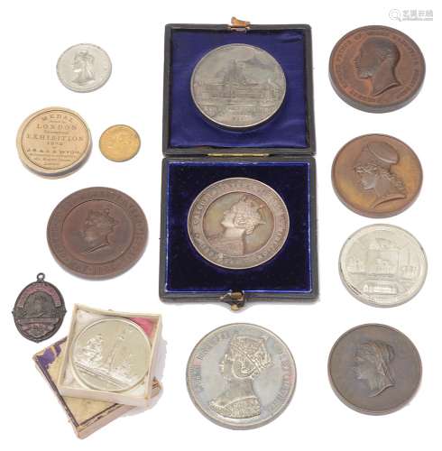 A collection of 19th century exhibition medals and medallion...