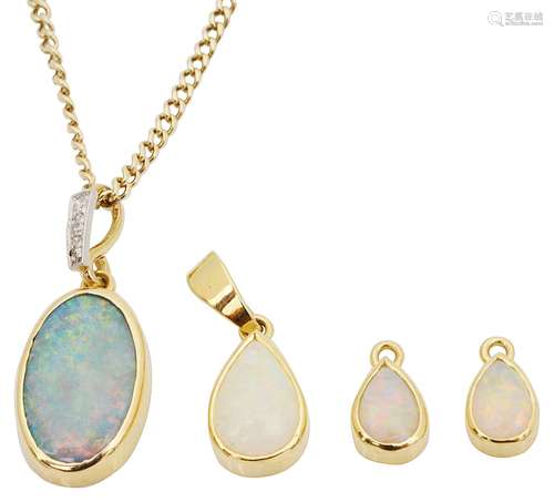 A contemporary opal and diamond pendant