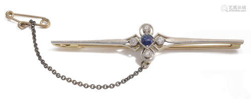 An Edwardian sapphire and diamond bar brooch