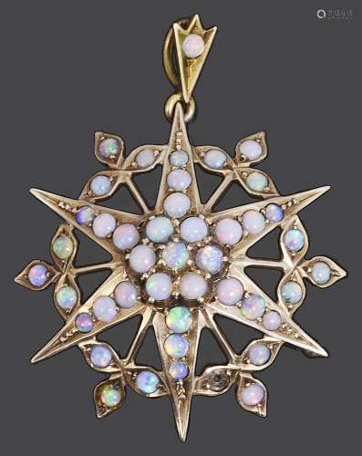 A late Victorian opal set star pendant brooch