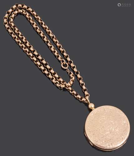 A Victorian 18ct gold engraved converted locket on chain