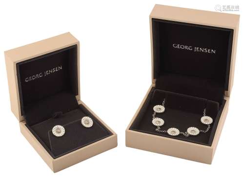 A Georg Jensen silver and enamel daisy bracelet and matching...