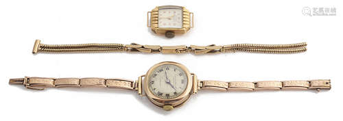 An 18ct gold cased ladies watch movement, 9ct bracelet watch...