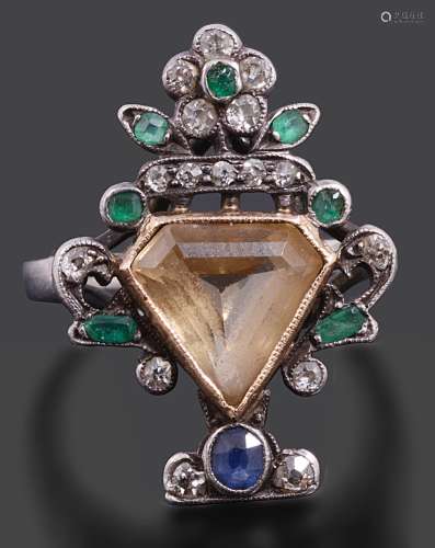 An unusual 18th century style multi gem-set giardinetto ring