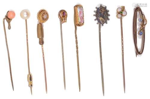 A Victorian opal set trefoil stick pin and a collection of o...