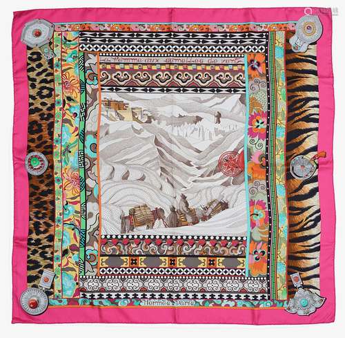 An Hermes silk scarf 'La Femme Aux Semelles de Vent'