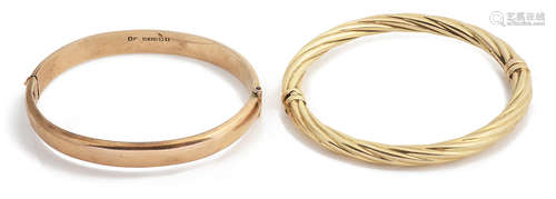 Two 9ct gold stiff bangles