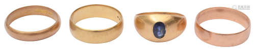 A Continental Gentleman's gem set signet ring and wedding ba...