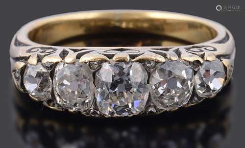 A Victorian five stone diamond set half hoop ring