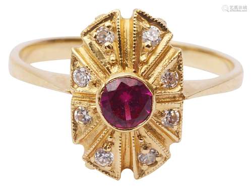 A Continental ruby and diamond set dress ring