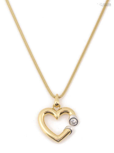 An 18ct yellow gold and diamond pendant and necklace