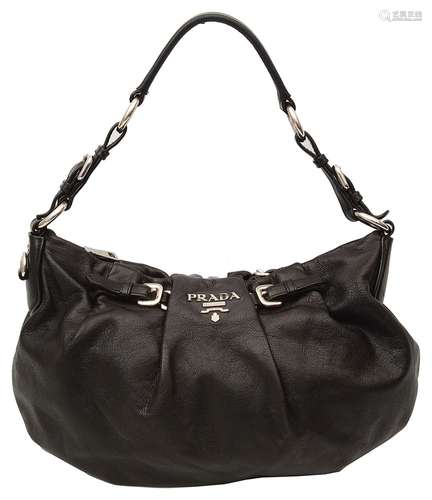 A Prada Vitello Daino Hobo black leather shoulder bag