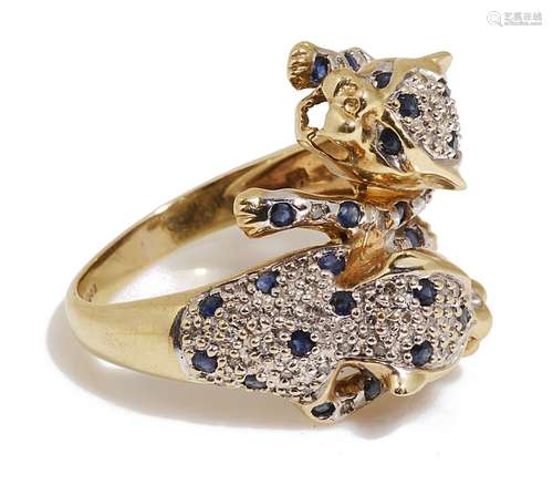 A Continental contemporary 9K Cartier style gold sapphire an...