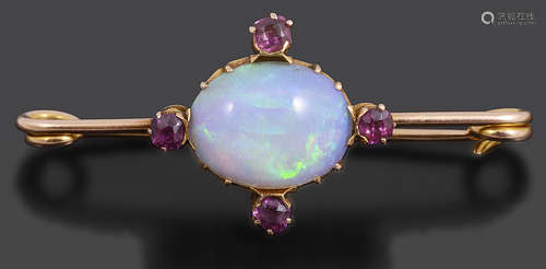 An late Victorian precious opal and garnet set brooch