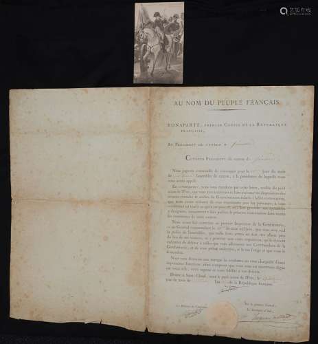 NapolŽon Bonaparte (1769-1821). A document page with pen and...