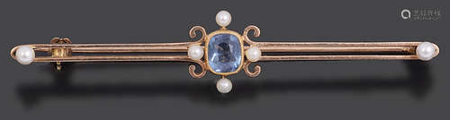 An Edwardian aquamarine and pearl set brooch