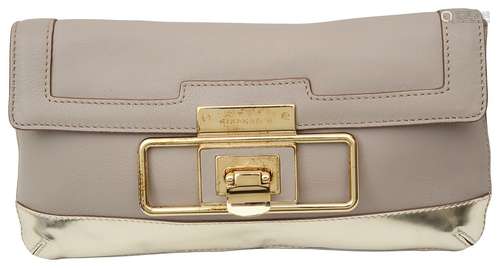 An Anya Hindmarch leather taupe and gold evening clutch bag