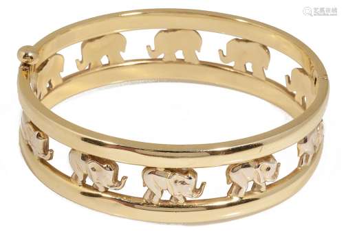 A contemporary Continental hinged gold elephant bangle