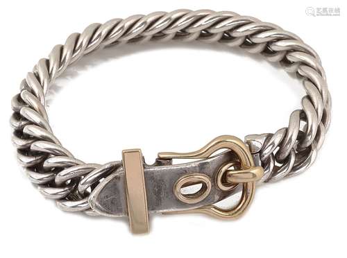 A vintage Hermes silver and gold boucle sellier bracelet