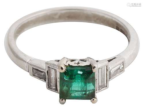 An Art Deco style emerald and diamond ring