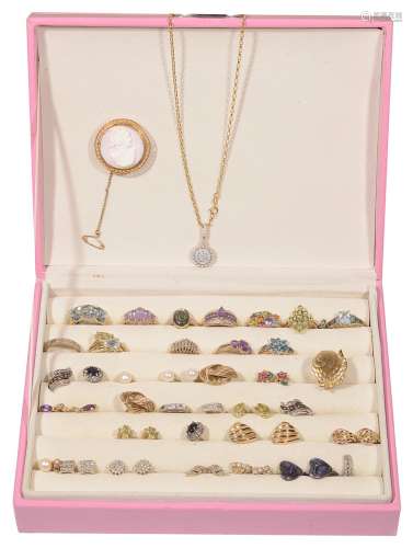 A large collection of contemporary gold, diamond and gem set...