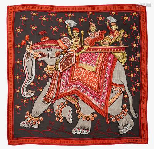 An Hermes silk and cashmere shawl 'Beloved India from Hermes...