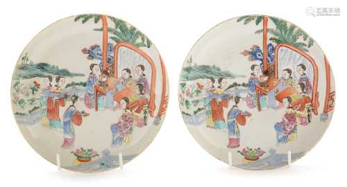 Pair Chinese saucer dishes