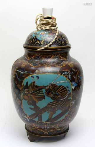 Japanese cloisonne vase and cover as a lamp