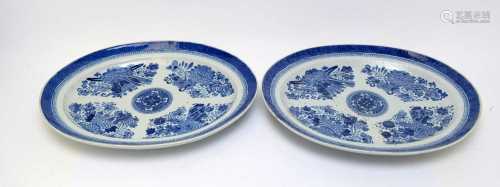 Pair Chinese blue and white meat plates