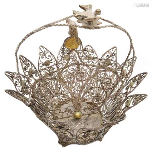 A 19th century white metal filigree basket