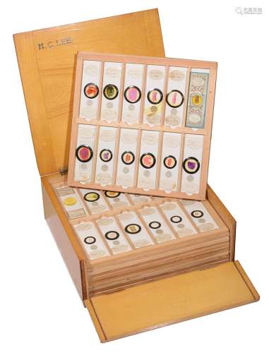 A collection of prepared microscope slides