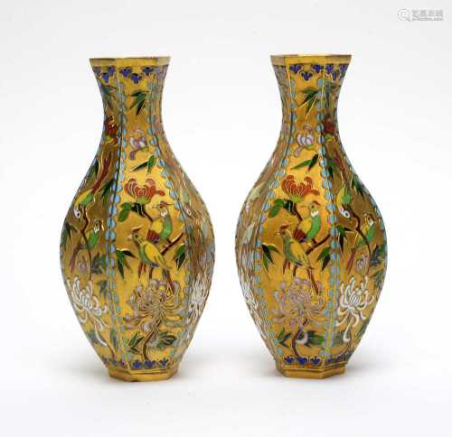 Pair of Chinese Champleve enamel vases