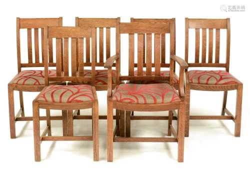 Heals of London - Set of six oak dining chairs