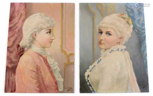 Louis Gustave Siever: a pair of painted porcelain plaques