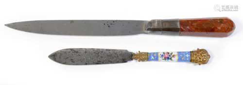 A porcelain-handled letter opener; and an agate handled knif...