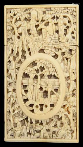 A 19th century Chinese Cantonese ivory card case,