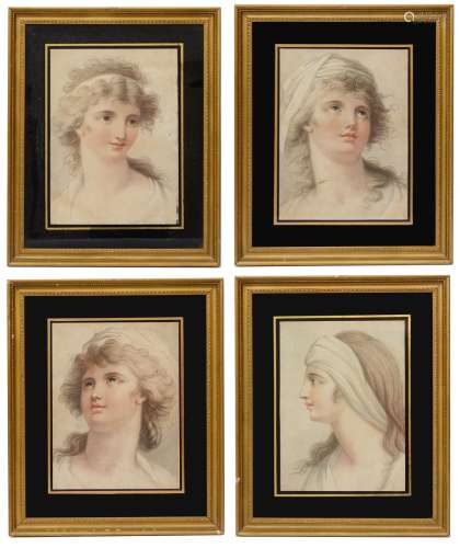 A set of four early 19th c. colour stipple engraving portrai...