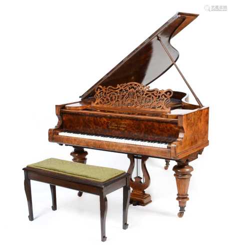 Kaim & Sohn of Stuttgart - A burr walnut baby grand piano