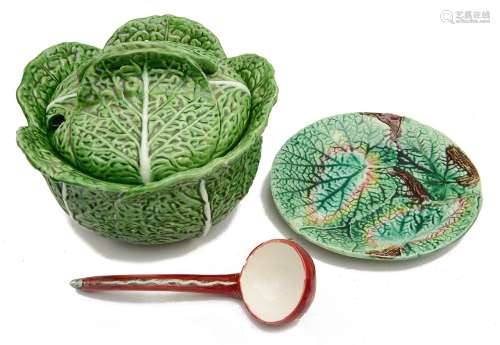A Portuguese Fainacas Belo pottery majolica cabbage leaf tur...