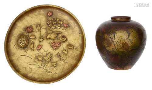 A Japanese Meiji Period gold splash decorated bronze vase an...