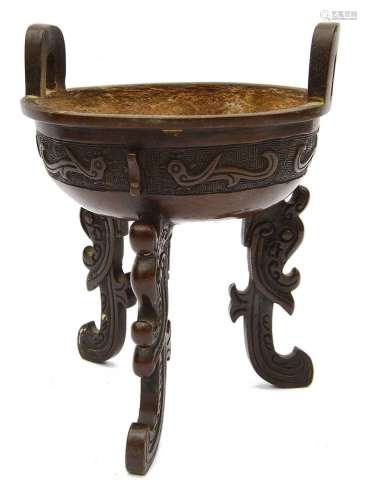 A Chinese bronze Archaistic tripod censer