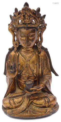 A Chinese gilt bronze figure of Guanyin