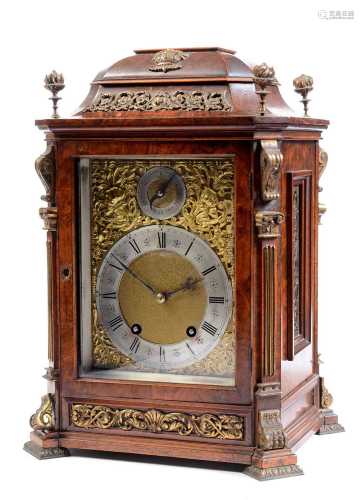 A 19th Century burr rosewood bracket clock.