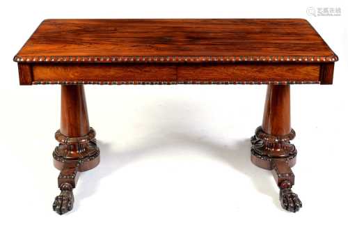 William IV rosewood library table, stamped Gillows, Lancaste...