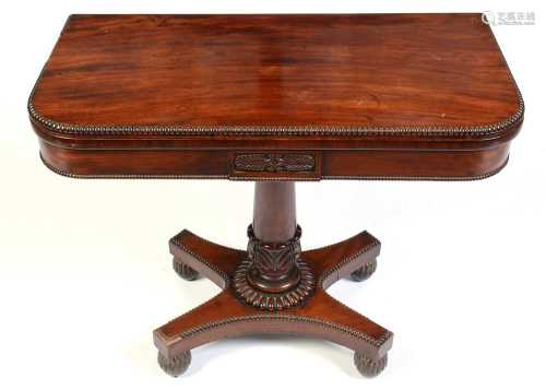 Regency mahogany fold over card table stamped Gillow