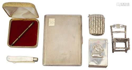 A George VI silver engine turned cigarette case and other si...
