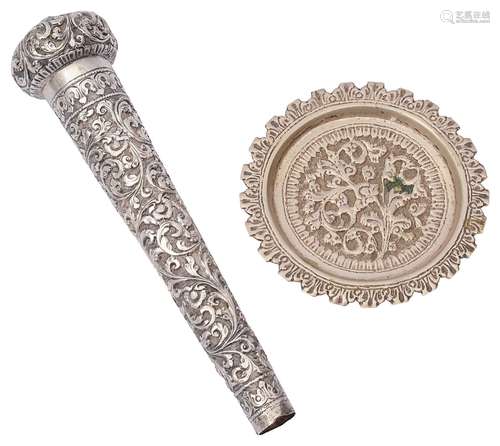 A late 19th c. Indian Colonial Kutch silver umbrella / walki...