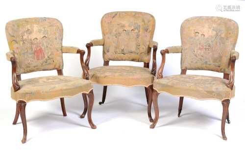 Group of three 19th Century armchairs, in the Louis XV style