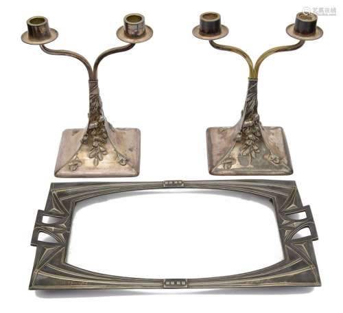 A pair of Austrian Jugendstil silver plated twin branch cand...