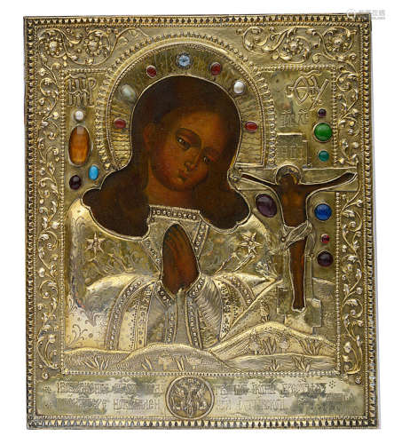 A Russian The Akhtyrskaya Mother of God silver-gilt icon
